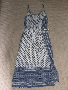 GAP Blue and White Printed Maxi Dress with Waist Tie